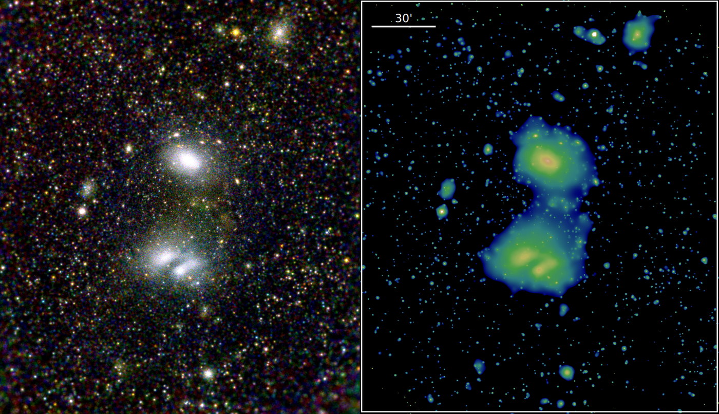eROSITA-Bilder der beiden interagierenden Galaxienhaufen A3391 und A3395