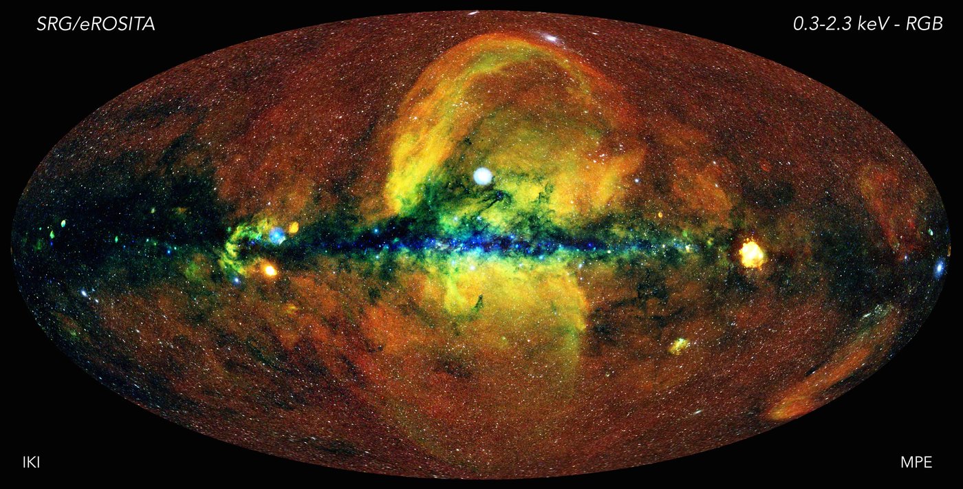 Bild des mit eROSITA aufgenommenen vollständigen Röntgenhimmels.
