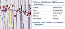 kaartje Meeden met perceel smederij gemarkeerd