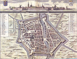 Kaart van Dokkum omstreeks 1600